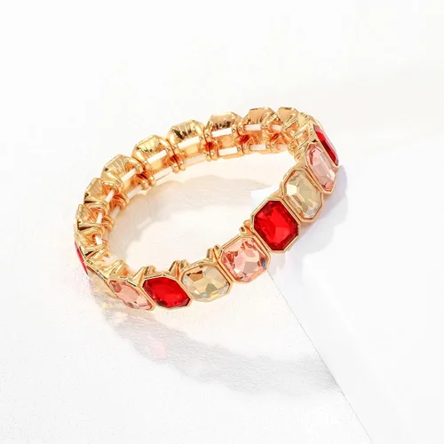 Vista 4 de KELMALL Trendy Crystal Exquisite Small Square Stretch Bracelet for Women, Party Proms Vibant Bling Rhinestone Elastic Bangle- Multi