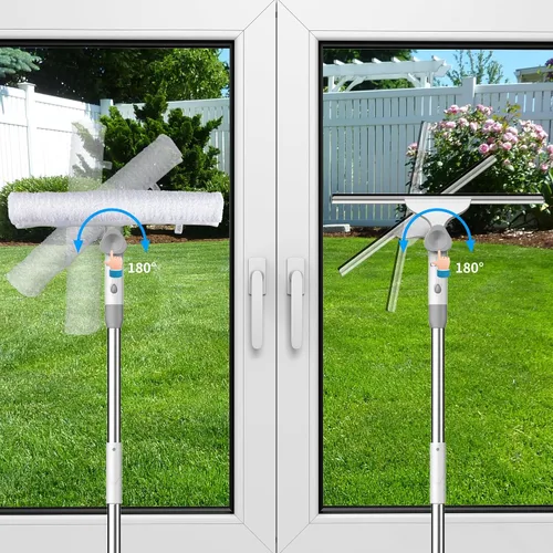 Vista 3 de Kit de limpieza de ventanas, hoja de silicona de 14 pulgadas y limpiador de microfibra con mango de aluminio de 54 pulgadas, limpiador de ventanas