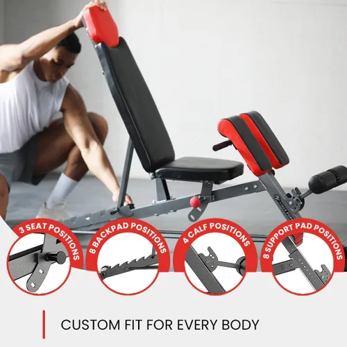 Vista 2 de Finer Form - Banco de pesas multifuncional FID para entrenamiento corporal todo en uno – Extensión de espalda hiper, silla romana, banco ajustable