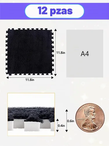 Vista 5 de 12 piezas de alfombrillas de espuma de felpa gruesa entrelazadas para el piso, azulejos de espuma entrelazados con bordes para niños, alfombra