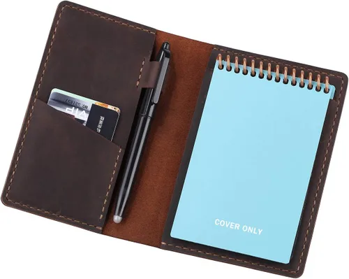 Vista 7 de Funda de cuero para cuaderno de bolsillo de 3.5 x 5.5 pulgadas con lazo para bolígrafo, funda de cuero compatible con Rocketbook Notebook