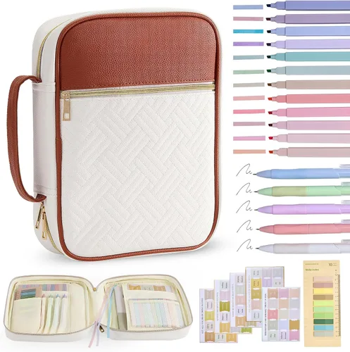 Vista 10 de Funda para la Biblia, funda para libro de la Biblia para mujeres y hombres, funda de transporte de lona, protector de libros acolchada de cuero