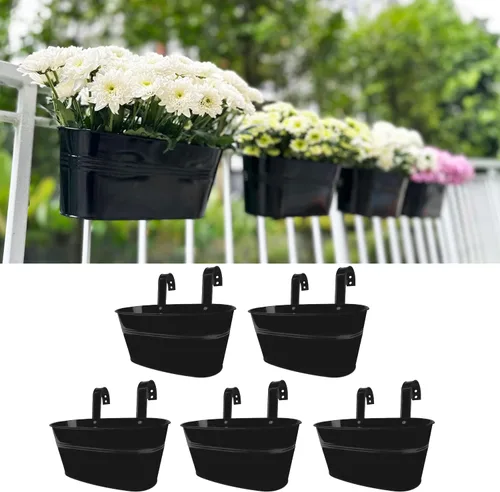 Vista 15 de LaLaGreen - Maceta de riel para exteriores (paquete de 2 unidades, 9.8 pulgadas), macetas pequeñas y bonitas de metal para colgar en la terraza