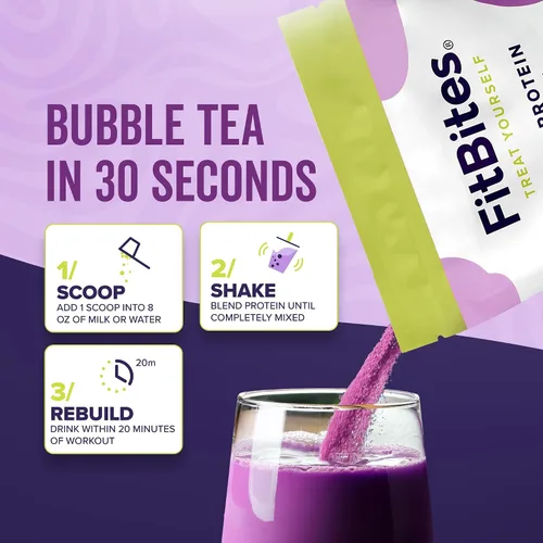 Vista 5 de Boba Tea Proteína 100% Proteína de Suero Aislado en Polvo (Taro), Reemplazo Natural de Energía del Café, Sin Azúcar, Sin Gluten, Sin Lactosa, Sin
