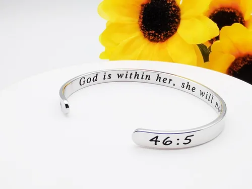 Vista 3 de Dczosily Pulseras inspiradoras para mujer, de acero inoxidable, grabadas, con mantra motivacional, regalos personalizados para mamá, hija, hermana