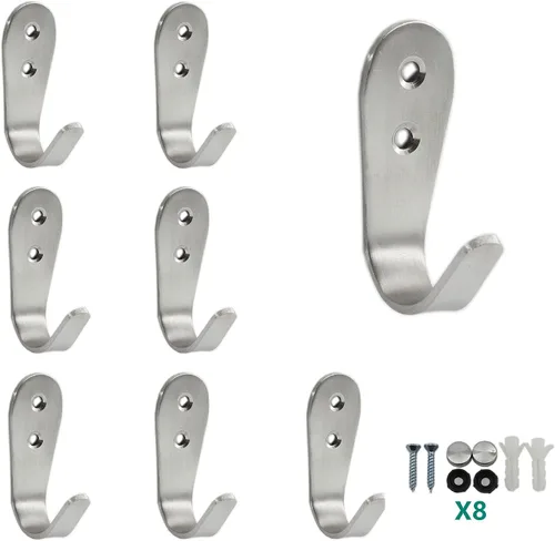 Vista 9 de Ganchos de acero inoxidable para colgar toallas, llaves, sombreros, ganchos de pared para cocina y baño, para interiores y exteriores, paquete de 8