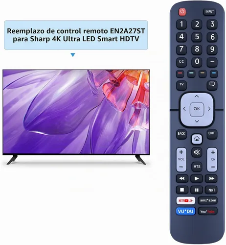 Vista 2 de Control remoto de repuesto EN2A27ST Sharp Compatible con Sharp 4K Ultra LED Smart HDTV LC-32P5000U LC-40P5000U LC-43P5000U LC-50P5000U LC-55P5000U