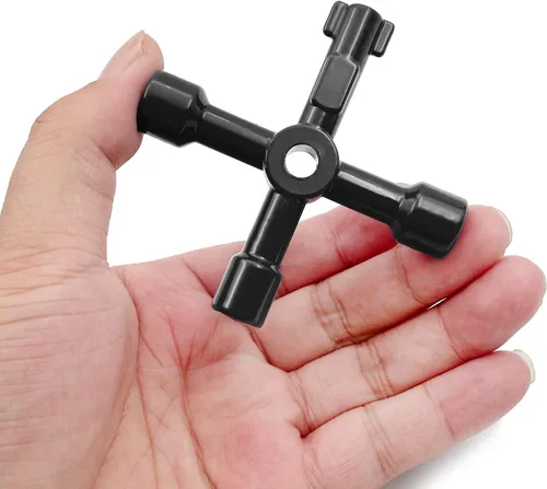 Vista 4 de Llave multifuncional de 4 vías, llave cruzada universal 4 en 1, llave cuadrada triangular de acero inoxidable para medidor de agua y gas, válvula