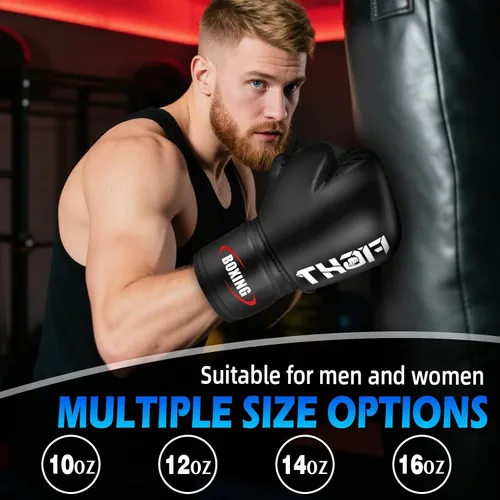 Vista 7 de Guantes de boxeo para hombres y mujeres, guantes de entrenamiento profesional de sparring Muay Thai, guantes de saco de boxeo pesado para adultos