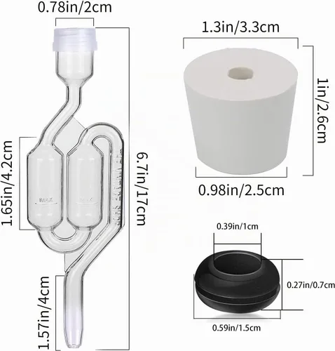 Vista 3 de Set de esclusas de aire con burbujas, 4 esclusas para fermentación, 4 tapones de perforación #6 y 8 gomas de esclusa, utilizado para fermentar vino
