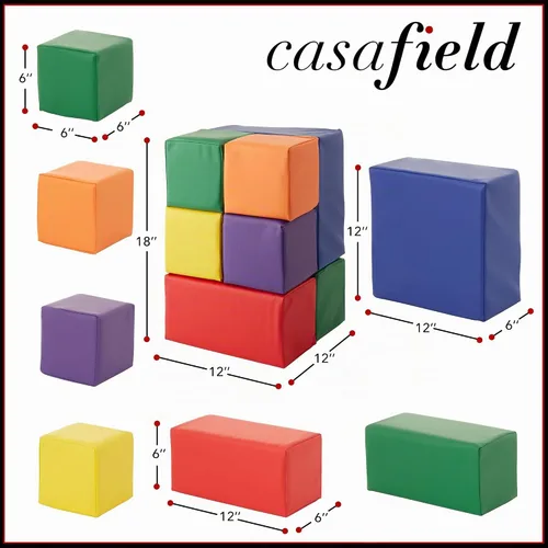 Vista 4 de Casafield Juego de bloques de espuma grandes para niños pequeños (juego de 7 piezas), cubos de juego suave para apilamiento, colores y tamaños