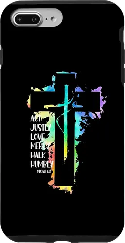 Vista 9 de Funda para iPhone 15 Tie Dye Cross Micah 6:8 Act Justly Bible Scripture Easter Case