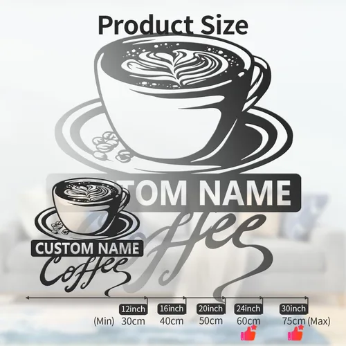 Vista 8 de Arte de pared de metal personalizado de café, letrero de café personalizado, letrero de nombre personalizado para amantes del café, regalo de arte