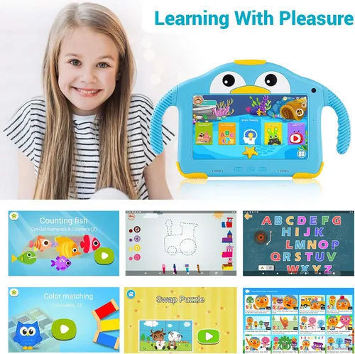Vista 8 de Tablet para niños pequeños Tablet Android para niños con WiFi doble cámara 1GB 32GB almacenamiento 1024 x 600 pantalla táctil modo de control Rosa