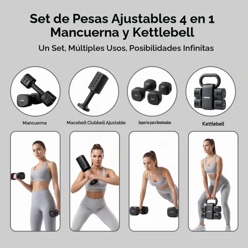 Vista 2 de Adjustable Kettlebell Dumbbell Set, 2-in-1 Dumbbells & Kettlebell, Hand Weights Free Weights for Women Beginners with Fast Adjustment,Weights Set