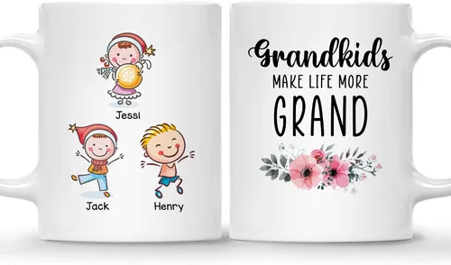 Vista 11 de Gossby Taza personalizada – GRANDKIDS MAKE LIFE MORE GRAND (1 niño) – Taza de café de cerámica de 11 onzas y 15 onzas para abuelos/abuelos – Idea