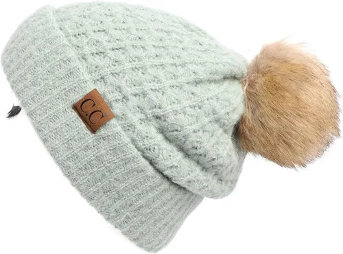 Vista 38 de Gorro unisex liso con pompón y ribete (HAT-43) de C.C Hatsandscarf Exclusives Marfil