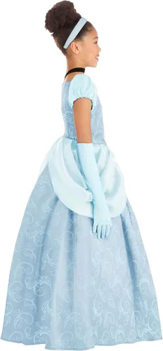 Vista 6 de Disney Premium Cinderella Costume Dress for Girls with Headband, Gloves & Necklace for Halloween or Dress Up