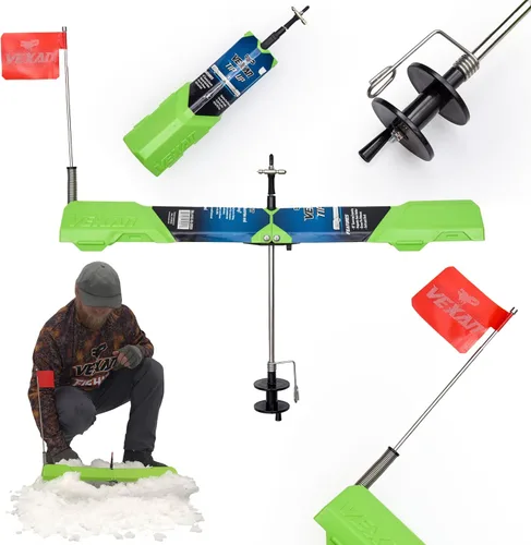 Vista 8 de Vexan Indicador de Mordida para Pesca en Hielo - Indicadores de Mordida de Alta Visibilidad en Verde para Pesca en Hielo con Bandera Reflectante