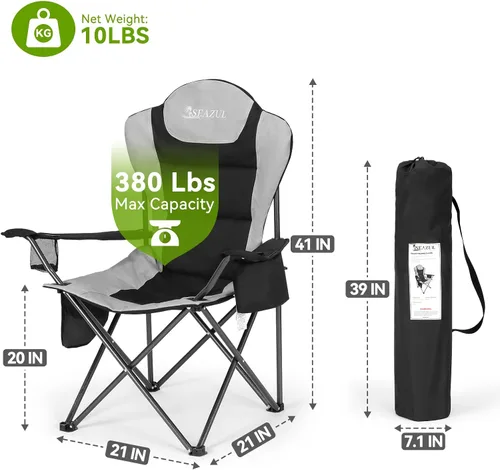 Vista 3 de Seazul Sillas de camping para adultos, silla de campamento, sillas plegables para exteriores, soporta 380 libras, sillas portátiles de viaje
