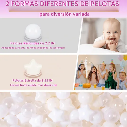 Vista 4 de Pelotas de Corral de Bolas Realhaha 50 100 200 500, Formas de Estrella para Bebés Niños Parque Infantil Bolas de Plástico para Bebés Piscina