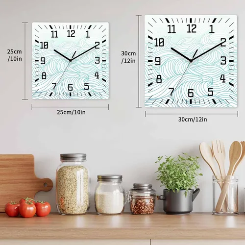 Vista 6 de Geometric Line Wooden Wall Clock Silent Non Ticking, Abstract Art Mountain Simple Square Wall Clock Battery Operated, Decor Clock for Home Office
