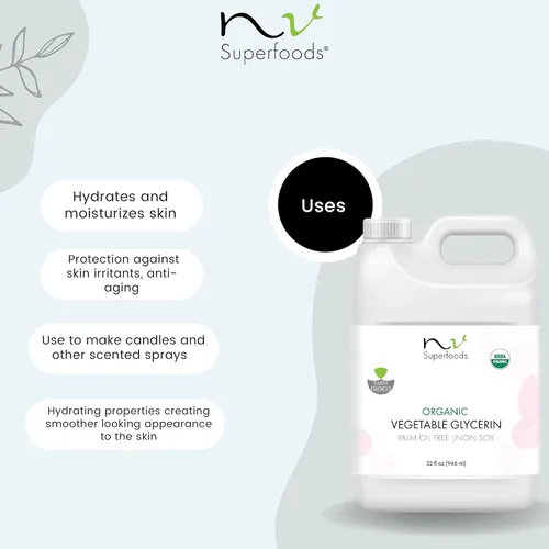 Vista 2 de Glicerina vegetal orgánica - 32 onzas líquidas - Sin aceite de palma - Grado alimenticio USP, 100% natural, portador para aceites esenciales