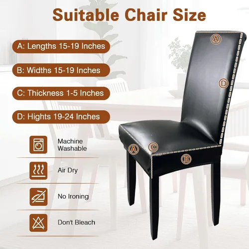 Vista 3 de Fundas de Silla de Cuero para Sillas de Comedor, Juego de 4, Fundas Super Elásticas Impermeables para Sillas de Cocina, Fundas de Silla de Comedor