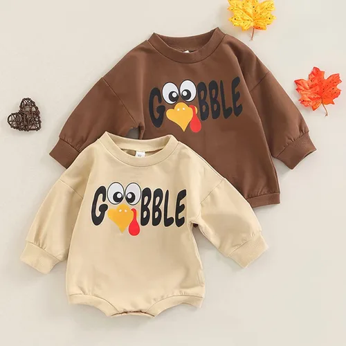 Vista 7 de Sudadera de Acción de Gracias para bebé y niña mameluco de manga larga con estampado de pavo y gran tamaño ropa de otoño