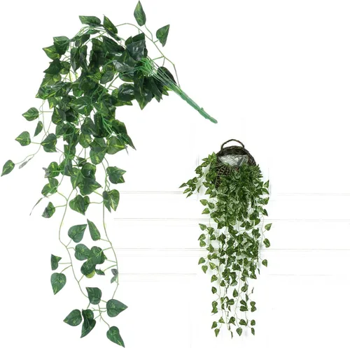 Vista 8 de Garneck Plantas suculentas, hojas falsas, hojas falsas, verdes para colgar en la pared, plantas colgantes artificiales, Scindapsus falsas, boda