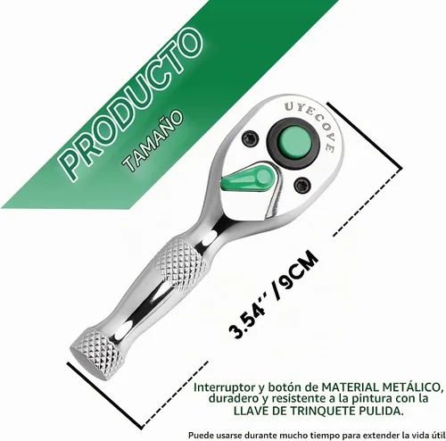 Vista 4 de Llave de trinquete de 1/4 pulgadas Llave de trinquete rechoncha 3.54 ''/3.5 in Llave de trinquete de 1/4 72 dientes reversible Cr-Mo cabeza