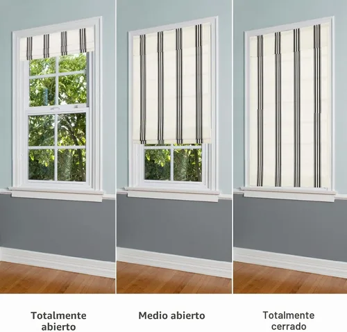 Vista 4 de Persianas romanas sin cordón, persianas romanas para ventanas con rayas negras de bloqueo total premium, persianas romanas personalizadas de tela