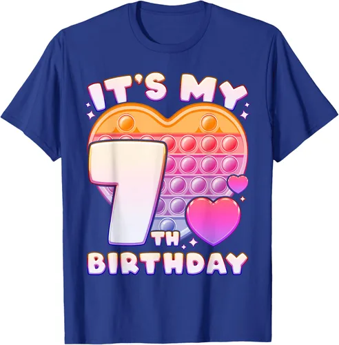 Vista 16 de Pop-it Birthday Girl 7 años de edad, Push it Pop Fidget Bubble Camiseta, Negro