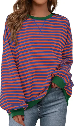 Vista 26 de BTFBM Sudadera de gran tamaño para mujer 2026 otoño Azul Beige Blanco