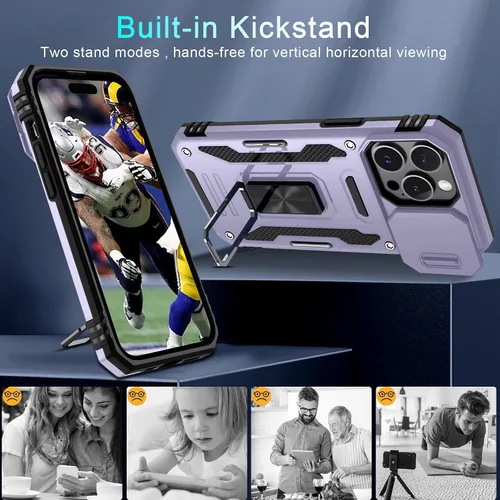 Vista 411 de DEERLAMN Funda para iPhone Xs Max con funda deslizante para cámara + protector de pantalla, soporte giratorio de anillo de grado militar a prueba