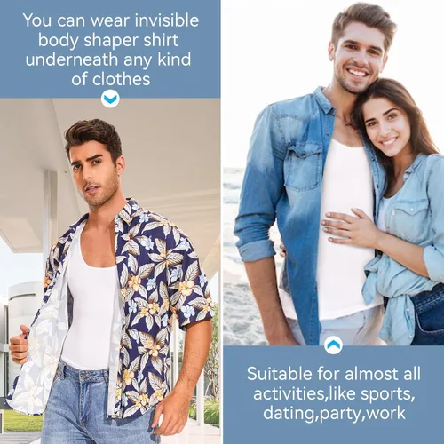 Vista 5 de Gleefeat Mens Compression Shirt Body Shaper Slimming Undershirt Gynecomastia Abdomen Tummy Control Shapewear Tank Top Vest