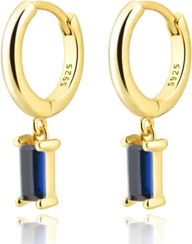 Vista 13 de Gold Huggie Hoop Earrings Crystal Green Drop Earrings