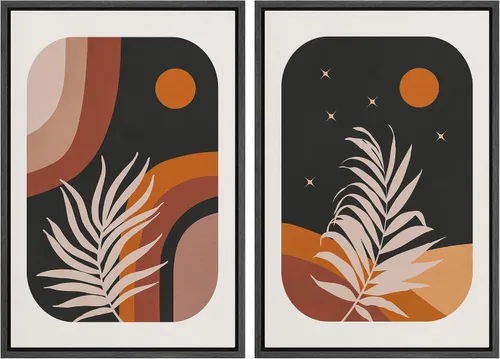 Vista 92 de SIGNFORD Lienzo enmarcado para pared, juego de arte geométrico retro de mediados de siglo, plantas forestales, ilustraciones con formas abstractas
