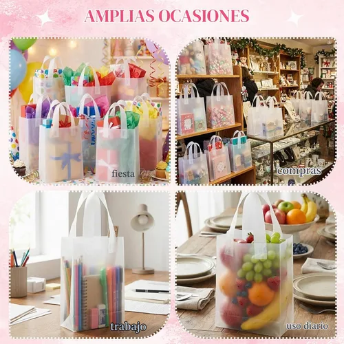 Vista 6 de Amylove - 80 bolsas de compras transparentes, bolsas de regalo con asa, 6 x 3 x 9 pulgadas 2-Transparente