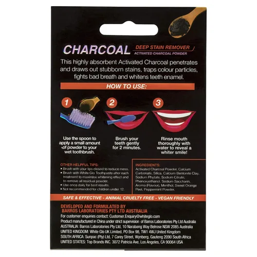 Vista 3 de White Glo Polvo blanqueador de dientes de carbón activado, altamente absobiente para limpiar manchas profundas y decoloración, sabor a menta fresca