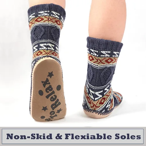 Vista 3 de Cozylook Calcetines tipo pantufla para hombre, con forro polar, suela antideslizante, para invierno, suaves, gruesas, acogedoras, cálidas, peludas