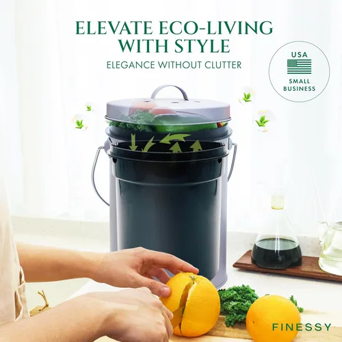 Vista 3 de FINESSY - Cubo de compost interior sin olor para cocina con tapa para compostar residuos de alimentos, cubo de compost de cocina de acero inoxidable