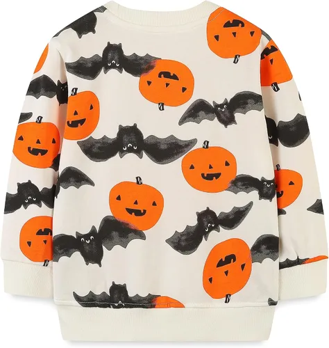 Vista 2 de HILEELANG Sudaderas con cuello redondo y manga larga para niños pequeños, suéter de algodón con gráfico