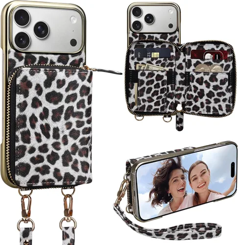 Vista 34 de Funda para iPhone 12 Pro/iPhone 12 de 6.1 pulgadas, cartera cruzada con cremallera para mujer, tarjetero con bloqueo RFID, funda de cuero con Negro