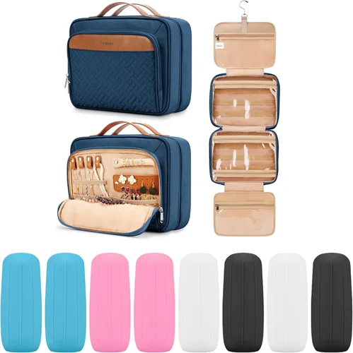 Vista 32 de Bolsa de aseo colgante de viaje para mujeres y hombres, con 6 cubiertas de botellas de silicona a prueba de fugas, accesorios impermeables