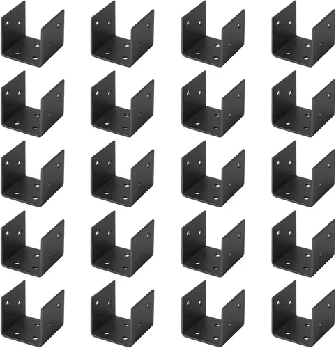 Vista 5 de 4 PCS soportes de base de medio poste negros, compatible con conector de anclaje de poste de 4 x 4, soportes colgantes para viguetas de marco