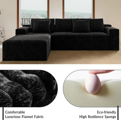 Vista 3 de 68.9" Sectional Couches, Upholstered Modular Compressed Couch, Plush Corduroy Fabric, 2PC Free Combination, No Assembly Required for Living