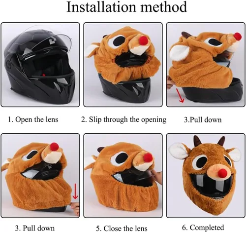Vista 5 de Lindas fundas para casco de motocicleta con orejas de gato/conejo, cubierta de decoración de casco de cara completa divertida de felpa, gorro