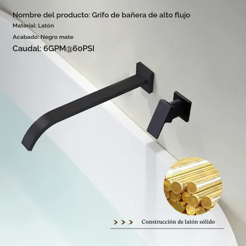Vista 3 de Juego de grifos de bañera de una sola manija con boquilla de bañera extra larga, color negro mate