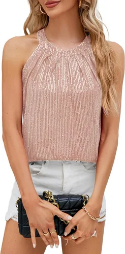Vista 5 de Vrtige Blusa sin mangas plisada con lentejuelas brillantes para mujer